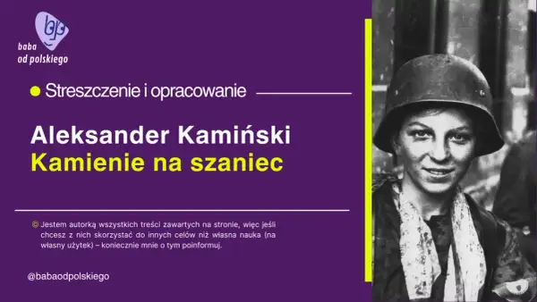 Czarno-białe zdjęcie młodej kobiety w hełmie wojskowym, z lewej strony grafika i tekst.