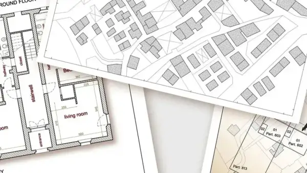 Piani catastali e planimetrie di edifici, con dettagli su stanze e particelle. Un esempio di categoria B1 catasto.