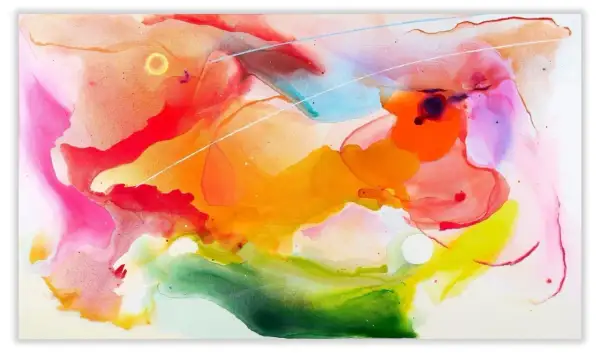 Vibrant, fluid colors swirl in an abstract composition, reminiscent of the bold strokes of expressionist artists.