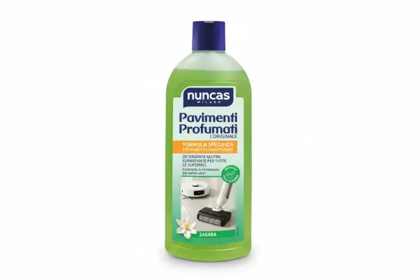 Detergente per robot lavapavimenti fai da te, Nuncas Pavimenti Profumati, formula specifica per pulizia e igiene.