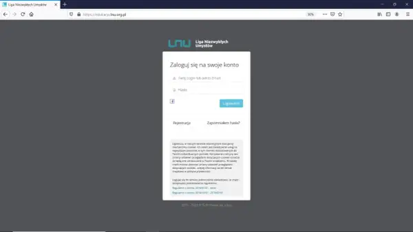 Strona logowania do serwisu edukacyjnego Liga Niezwykłych Umysłów. Wpisz login i hasło, by rozpocząć naukę.