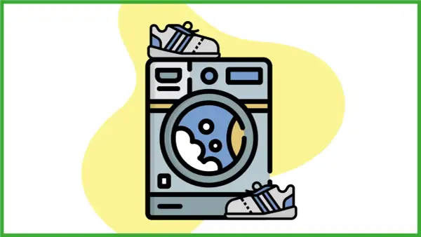 Lavatrice con scarpe sportive sopra e sotto. Scopri come lavare le scarpe antinfortunistiche in lavatrice per mantenerle pulite e sicure.