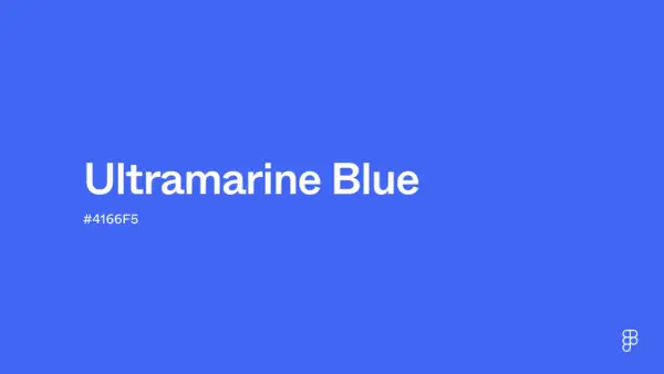 The color ultramarine blue is a vibrant, deep blue, as shown on this screen with the text "Ultramarine Blue" and its hex code #4166F5.