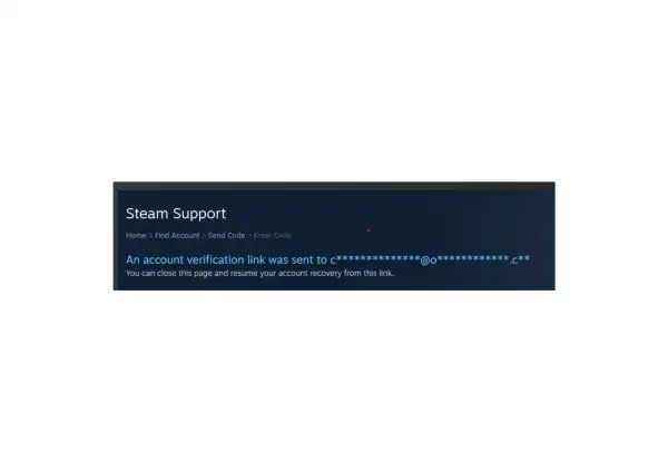 Strona wsparcia Steam: wysłano link weryfikacyjny na email.
