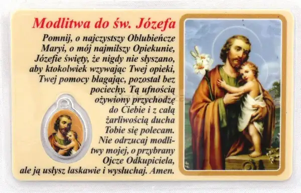 Modlitwa do św. Józefa z wizerunkiem świętego tulącego Dzieciątko Jezus.