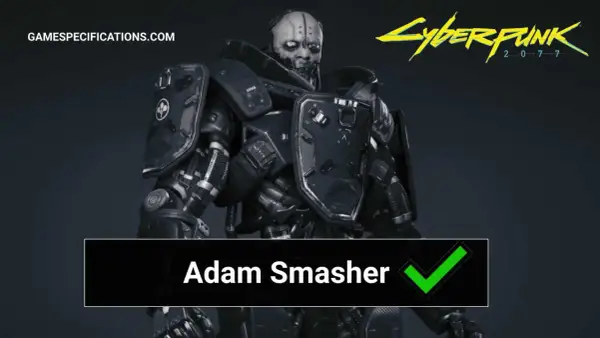 Adam Smasher, potężny cyborg z Cyberpunk 2077, w pełnej zbroi.