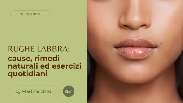 Primo piano di labbra lucide, con un focus sulle sottili rughe intorno alla bocca. Articolo su cause e rimedi.