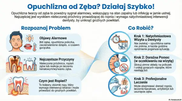 Opuchlizna po implancie lub zębie? Objawy, przyczyny i kroki działania. Wizyta u dentysty jest kluczowa.