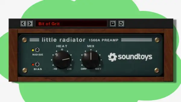 Soundtoys' "little radiator" preamp plugin, featuring "Bit of Grit" and controls for Heat, Mix, Noise, and Bias.