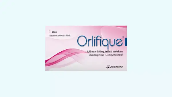 Opakowanie leku Orlifique, zawierające 1 blister z 28 tabletkami powlekanymi.