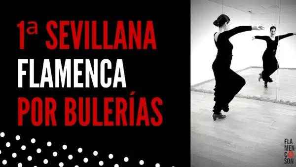 Mujer bailando flamenco por bulerías en un estudio.