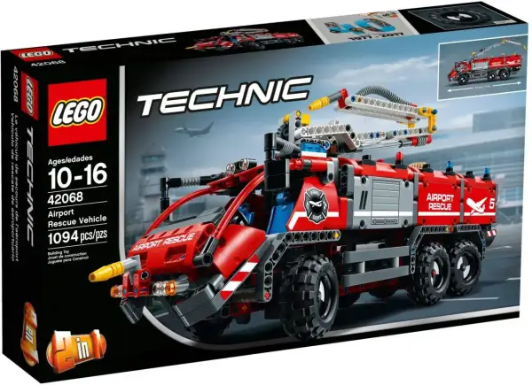 Zestaw LEGO Technic 42068 to wóz strażacki lotniskowy, gotowy do akcji ratunkowej.