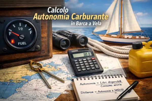 Strumenti nautici, calcolatrice e formule per il calcolo dell'autonomia del carburante in barca a vela. Il costo carburante barca è fondamentale per pianificare la navigazione.