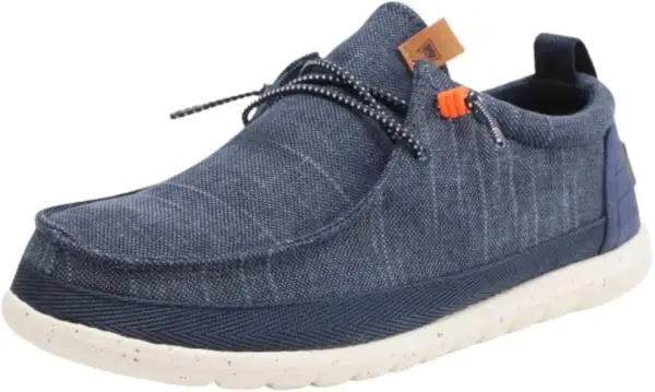 Scarpa casual blu da uomo Wrangler, con lacci e dettagli arancioni. Perfetta per un look informale.