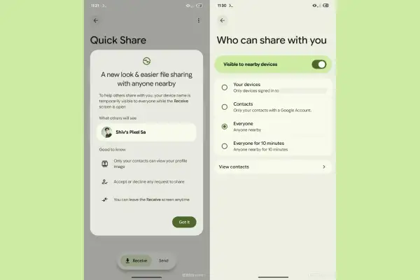 Ustawienia "Quick Share" pozwalają na szybkie udostępnianie plików. Wybierz, kto może się z Tobą dzielić.