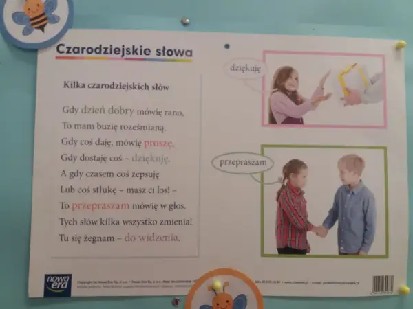 Wierszyk na dzień przyjaciela o czarodziejskich słowach: proszę, dziękuję, przepraszam. Dzieci uczą się dobrych manier.
