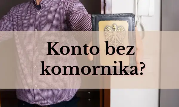 Czy komornik może zająć konto walutowe? Mężczyzna w kratę trzyma legitymację z orłem.