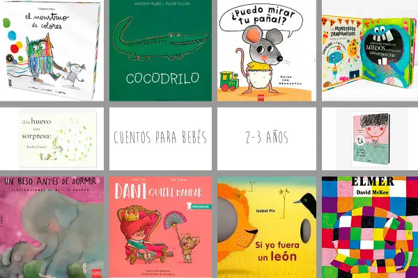 Colección de **cuentos para niños de 2 años** y bebés, con ilustraciones coloridas de monstruos, animales y niños.