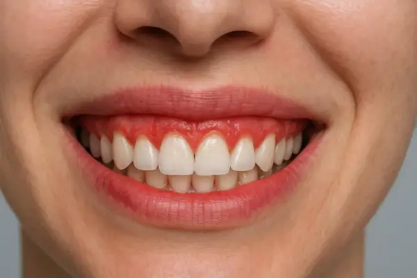 Uśmiech z widocznymi dziąsłami, tworzący tzw. gummy smile.