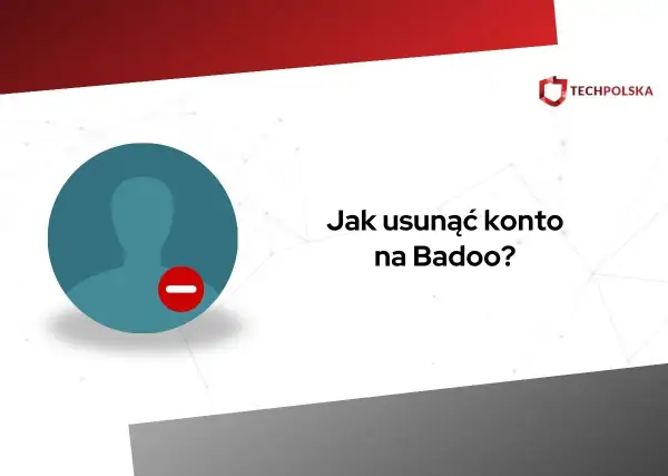 Ikona profilu z czerwonym znakiem minus. Tekst: "Jak usunąć konto na Badoo?".