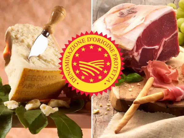 Parmesan und Prosciutto, zwei Köstlichkeiten des dop italien. Ein Genuss für Gaumen und Augen.