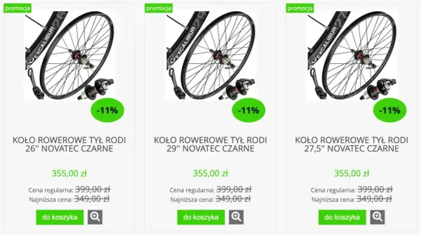 Koła rowerowe tylne Excalibur w rozmiarach 26", 27,5" i 29". Sprawdź aktualny rozmiar kol rower i cenę.