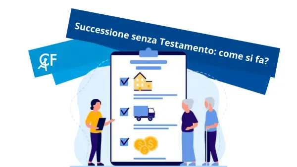 Una persona illustra a una coppia anziana una lista di beni (casa, furgone, denaro) per chi avvisa gli eredi senza testamento.