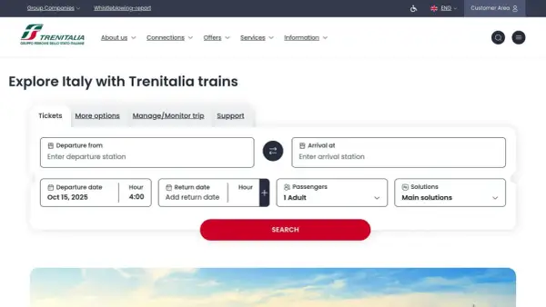 Strona Trenitalia.pl ułatwia podróżowanie po Włoszech. Dowiedz się, jak kupić bilet na pociąg we Włoszech, wypełniając formularz: stacja wyjazdu, przyjazdu, daty i pasażerowie.