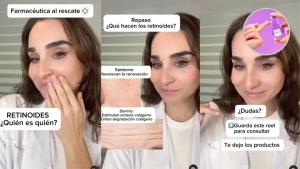 Farmacéutica explica beneficios de retinoides, incluyendo el acetato de retinilo, para la piel. Muestra cómo actúan en epidermis y dermis.