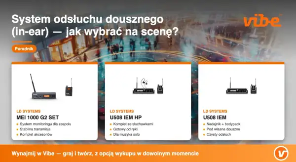 Trzy zestawy słuchawek odsłuchowych scenicznych: MEI 1000 G2 SET, U508 IEM HP i U508 IEM. Poradnik wyboru sprzętu na scenę.