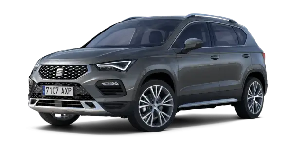 Szary Seat Ateca z widocznymi felgami i tablicą rejestracyjną. Sprawdź seat ateca wymiary, by poznać jego gabaryty.