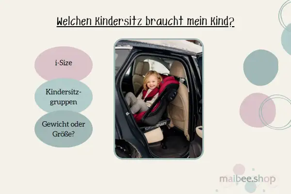 Ein fröhliches Kind sitzt in einem roten Kindersitz im Auto. Die Frage "wie alt darf ein Kindersitz sein?" wird durch i-Size, Gruppen und Gewicht/Größe beantwortet.