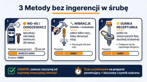 Jak odrdzewić śruby: 3 metody - WD-40, wibracje, gumka recepturka. Zacznij od najmniej inwazyjnej!