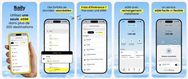 Voyagez l'esprit tranquille avec Saily, votre solution pour l'internet à l'étranger. Profitez d'une eSIM facile et abordable dans plus de 200 destinations.