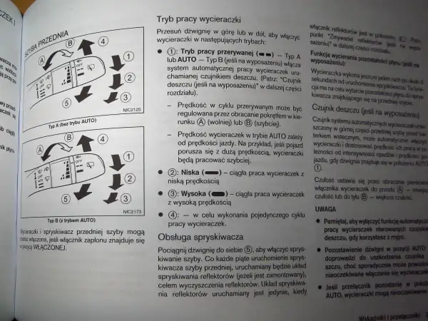 Instrukcja obsługi wycieraczek: czujnik deszczu jak włączyć. Pokrętło reguluje czułość, a dźwignia steruje pracą wycieraczek.