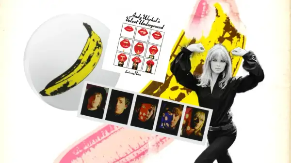 Andy Warhol's Velvet Underground z Nico, bananem i zdjęciami zespołu. W stylu "Venus in Furs".