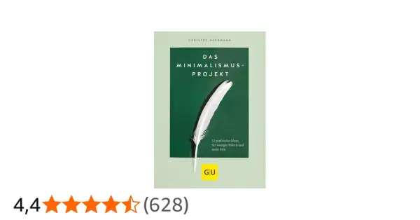 Buchcover "Das Minimalismus-Projekt" mit Feder. Ideen für ein einfacheres Leben, um Dinge zu verschenken statt wegwerfen.
