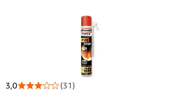 Espuma de poliuretano Fischer "Fire Stop" para aislamiento resistente al fuego. Ideal para sellar huecos y prevenir la propagación del fuego.