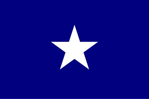 Bonnie Blue Flag, symbol wolności i niezależności, z białą gwiazdą na granatowym tle.