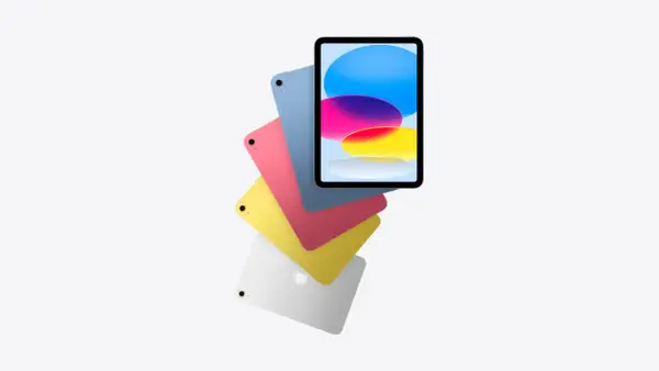 Jaki jest najnowszy iPad? Oto stos kolorowych iPadów: niebieski, różowy, żółty i srebrny, z niebieskim na górze.