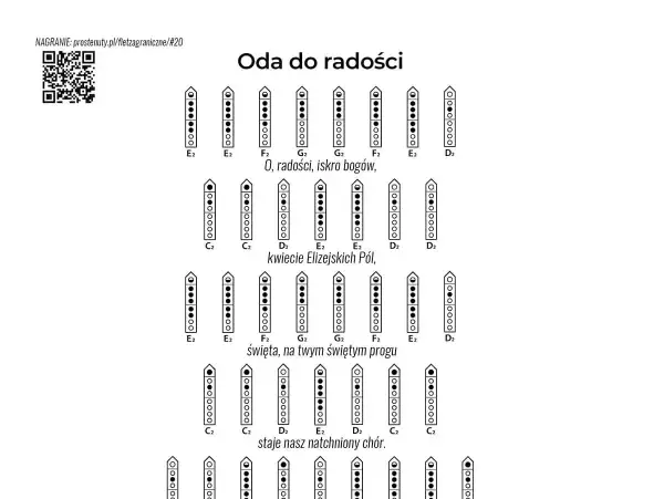 Oda do radości nuty literowe na flet. Schematy palcowania dla fragmentów pieśni.