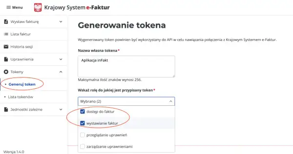 Generowanie tokena w systemie e-Faktur. Aplikacja inFakt z dostępem i możliwością wystawiania faktur.