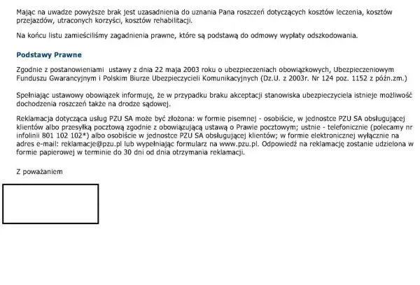 PZU wykaz chorób do odszkodowania - informacje o podstawach prawnych i procedurze reklamacyjnej usług PZU SA.