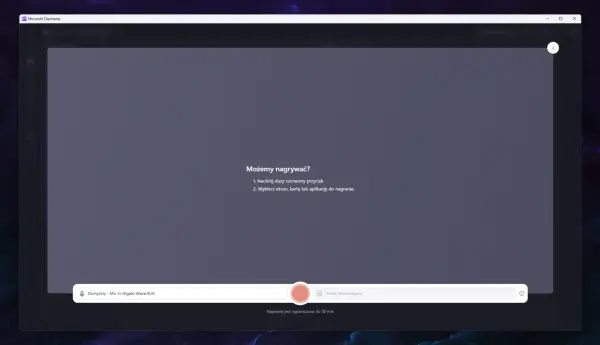 Nagrywanie ekranu Windows 10 w Clipchamp. Wybierz ekran, kartę lub aplikację do nagrania. Domyślny mikrofon jest gotowy.