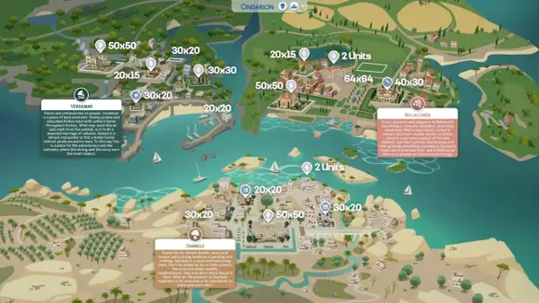 Mapa Sims 4: Ondarion. Dzielnice Verdemar, Bellacorde i Dambele czekają na odkrycie.