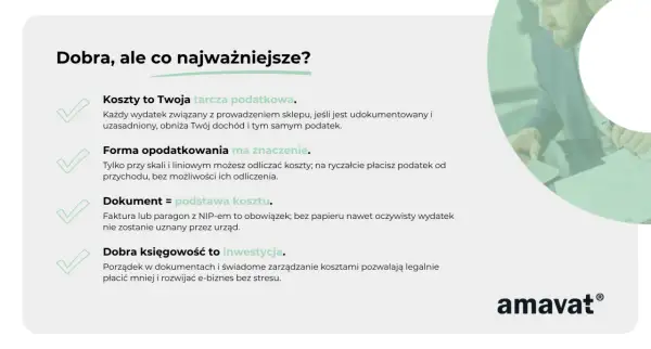Dobra księgowość to inwestycja. Koszty to tarcza podatkowa, a dokument = podstawa kosztu. Prowadzenie e-biznesu z jdg jest łatwiejsze z porządkiem w dokumentach.