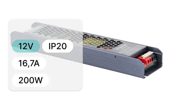 Zasilacz RGB 12V, 16.7A, 200W, IP20. Idealny do oświetlenia LED.