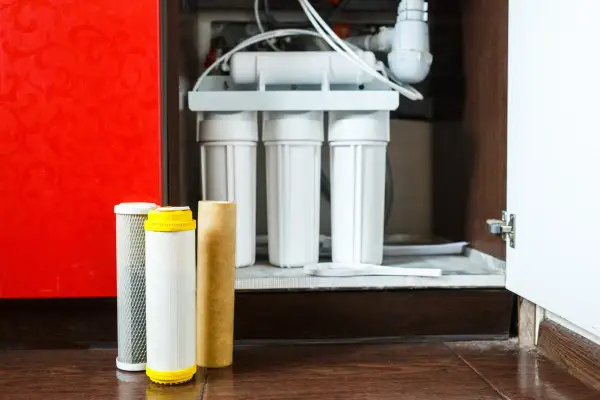 Filtres pour système de purification d'eau, prêts pour le remplacement. Apprenez comment nettoyer de la résine pour une eau pure.
