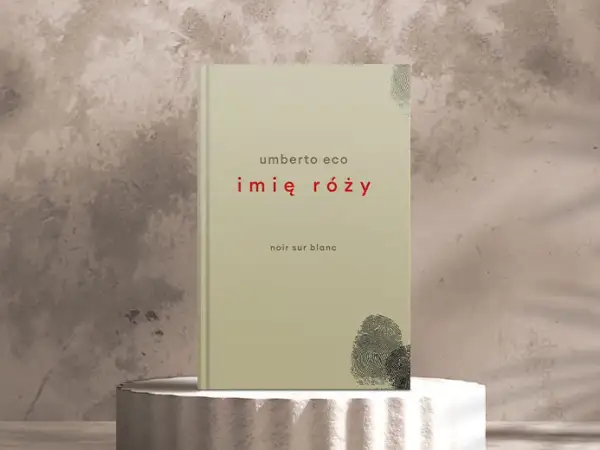 Okładka książki "Imię róży" Umberto Eco, z motywem odcisku palca.