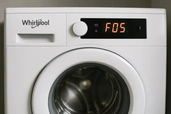 Pralka Whirlpool z błędem F05 na wyświetlaczu. Czekam na pomoc techniczną.